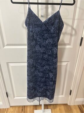 Navy Blue Rose Print Dress